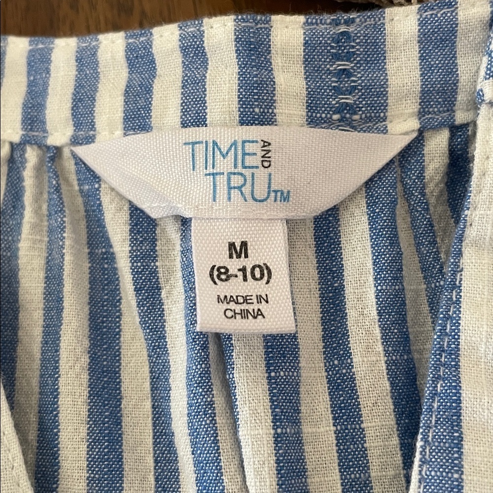 Time and Tru Blue and White Striped Casual Button Down Shirt - Picture 2 of 2